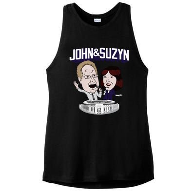 John And Suzyn Talking Bobblehead Night Caricature Ladies PosiCharge Tri-Blend Wicking Tank