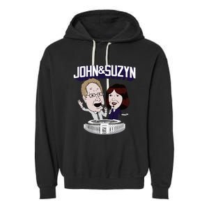 John And Suzyn Talking Bobblehead Night Caricature Garment-Dyed Fleece Hoodie