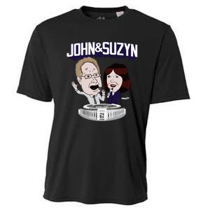 John And Suzyn Talking Bobblehead Night Caricature Cooling Performance Crew T-Shirt