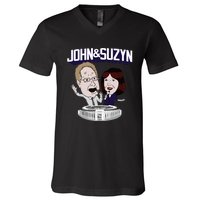 John And Suzyn Talking Bobblehead Night Caricature V-Neck T-Shirt