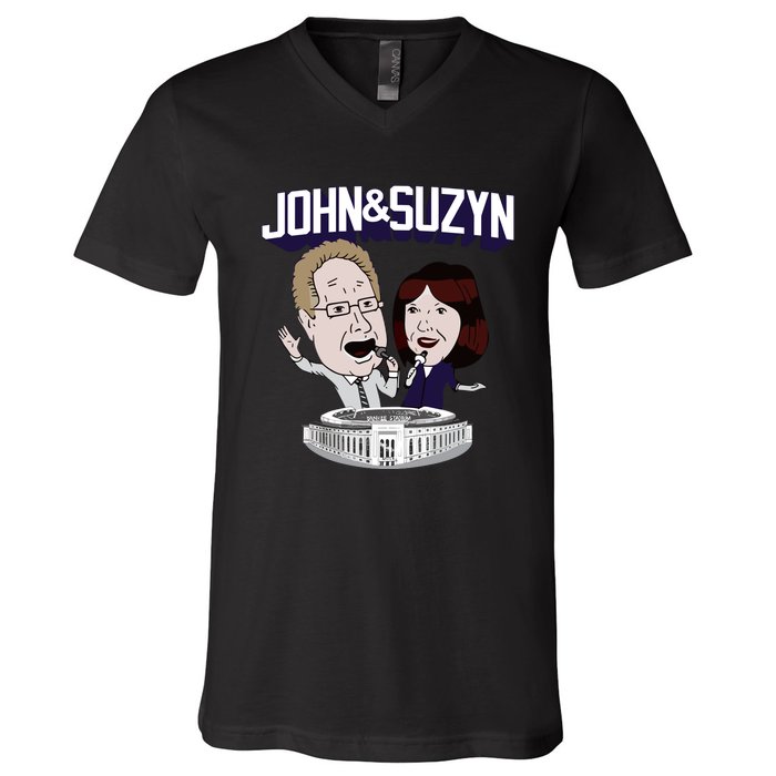 John And Suzyn Talking Bobblehead Night Caricature V-Neck T-Shirt