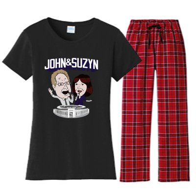 John And Suzyn Talking Bobblehead Night Caricature Women's Flannel Pajama Set