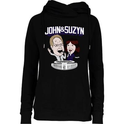 John And Suzyn Talking Bobblehead Night Caricature Womens Funnel Neck Pullover Hood