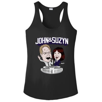 John And Suzyn Talking Bobblehead Night Caricature Ladies PosiCharge Competitor Racerback Tank