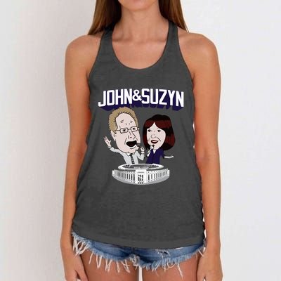 John And Suzyn Talking Bobblehead Night Caricature Women's Knotted Racerback Tank