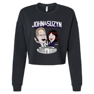 John And Suzyn Talking Bobblehead Night Caricature Cropped Pullover Crew