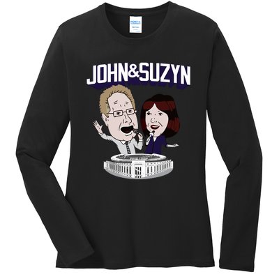 John And Suzyn Talking Bobblehead Night Caricature Ladies Long Sleeve Shirt