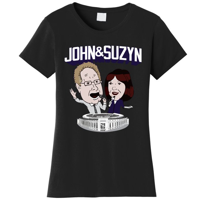 John And Suzyn Talking Bobblehead Night Caricature Women's T-Shirt