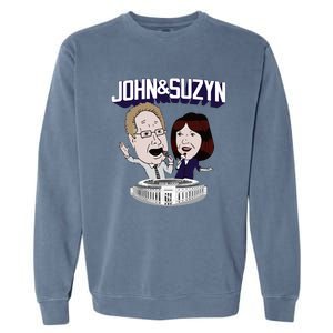 John And Suzyn Talking Bobblehead Night Caricature Garment-Dyed Sweatshirt