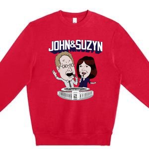 John And Suzyn Talking Bobblehead Night Caricature Premium Crewneck Sweatshirt