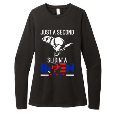 Just A Second Slidin A Biden Funny Humour Biden Womens CVC Long Sleeve Shirt