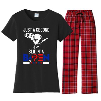 Just A Second Slidin A Biden Funny Humour Biden Women's Flannel Pajama Set