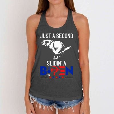 Just A Second Slidin A Biden Funny Humour Biden Women's Knotted Racerback Tank