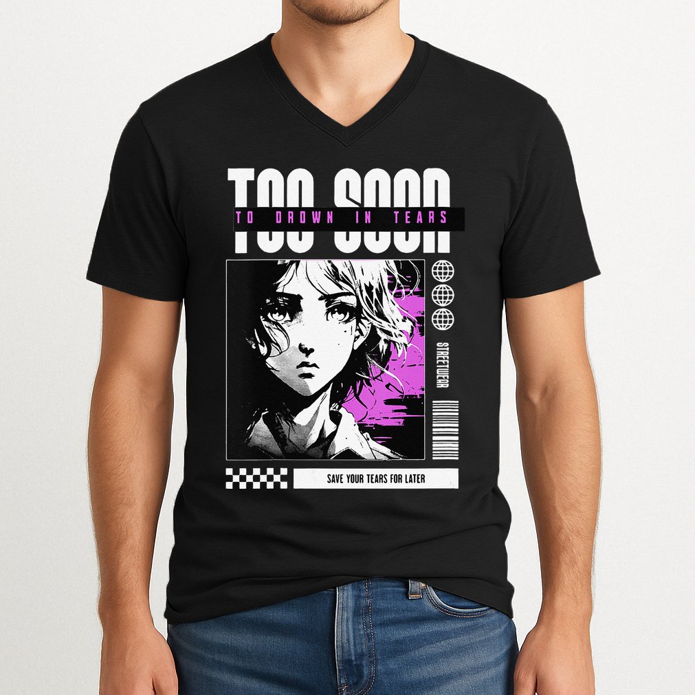 Japanese Aesthetic Sad Anime Streetwear V-Neck T-Shirt