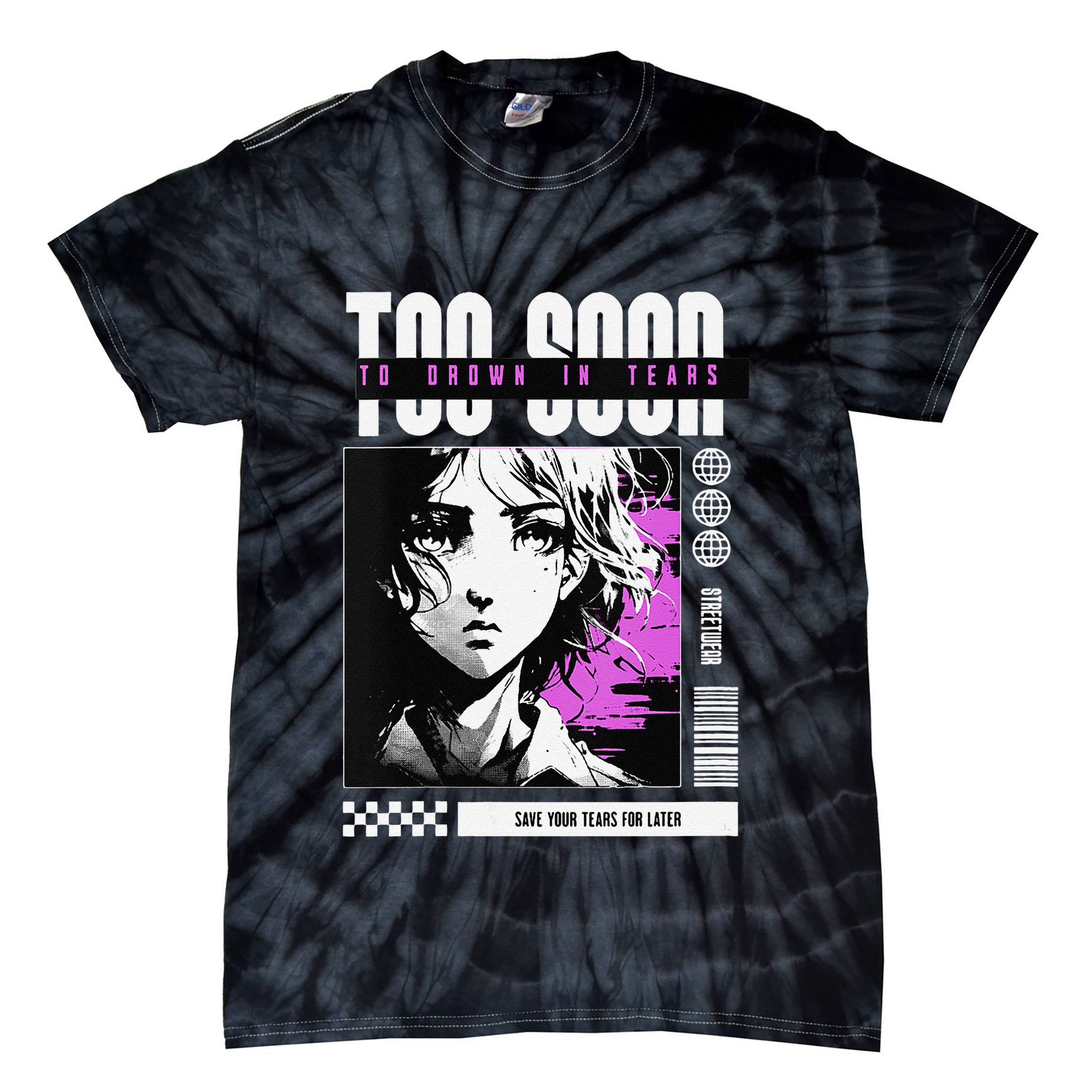 Japanese Aesthetic Sad Anime Streetwear Tie-Dye T-Shirt