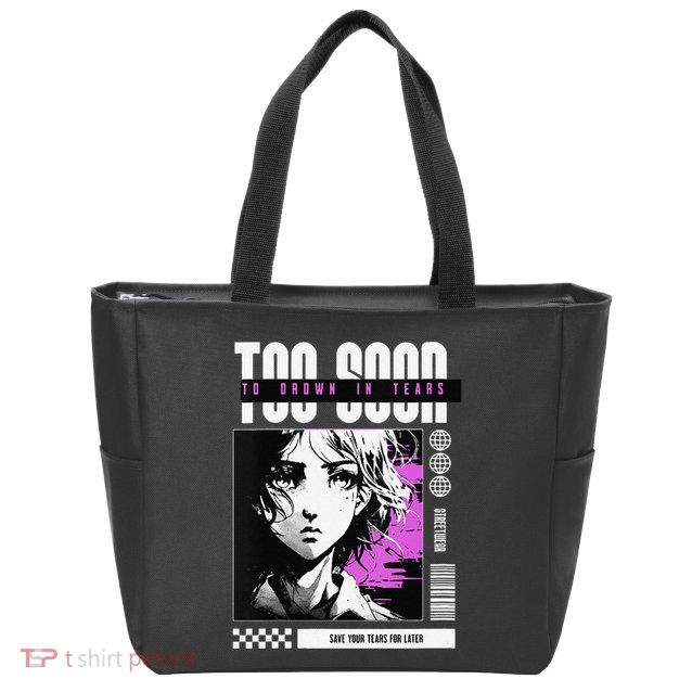 Japanese Aesthetic Sad Anime Streetwear Zip Tote Bag