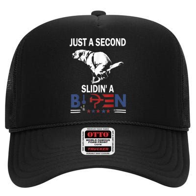 Just A Second Slidin A Biden Funny Joe Biden High Crown Mesh Back Trucker Hat