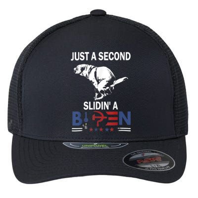 Just A Second Slidin A Biden Funny Joe Biden Flexfit Unipanel Trucker Cap