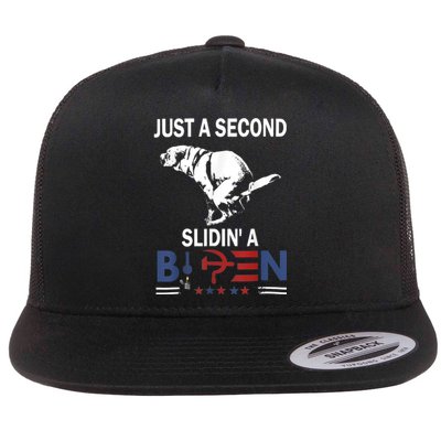 Just A Second Slidin A Biden Funny Joe Biden Flat Bill Trucker Hat