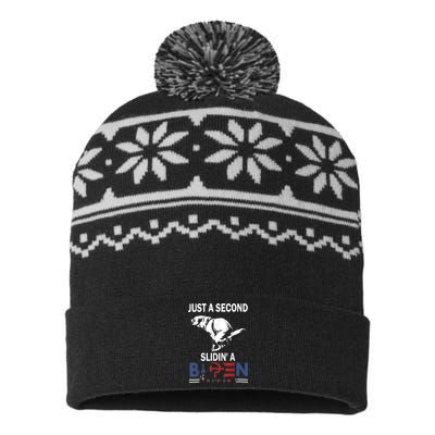 Just A Second Slidin A Biden Funny Joe Biden USA-Made Snowflake Beanie