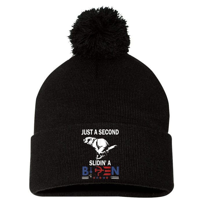 Just A Second Slidin A Biden Funny Joe Biden Pom Pom 12in Knit Beanie