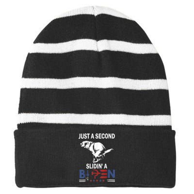 Just A Second Slidin A Biden Funny Joe Biden Striped Beanie with Solid Band