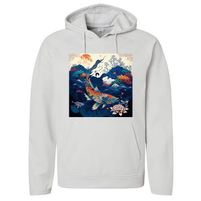 Japanese Art Samurai Aesthetic Koi Fish Performance Fleece Hoodie