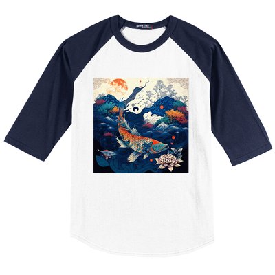 Japanese Art Samurai Aesthetic Koi Fish Baseball Sleeve Shirt