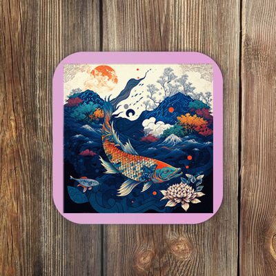 Japanese Art Samurai Aesthetic Koi Fish Coaster