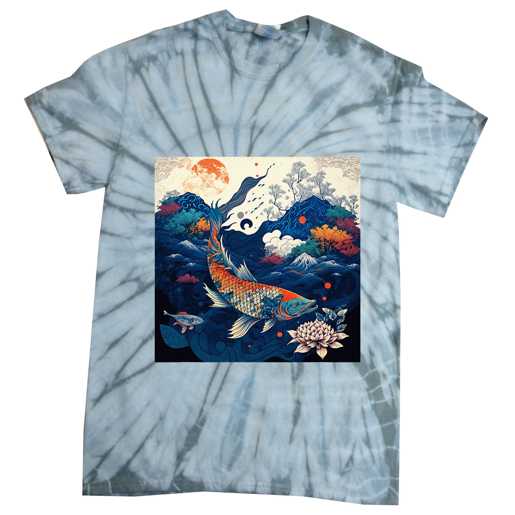 Japanese Art Samurai Aesthetic Koi Fish Tie-Dye T-Shirt