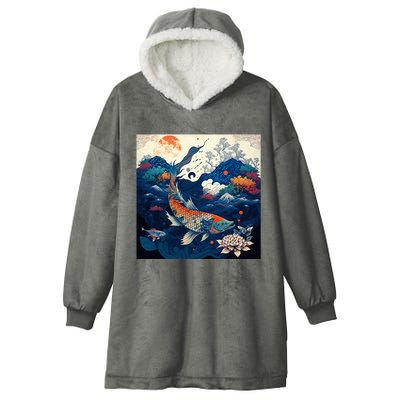 Japanese Art Samurai Aesthetic Koi Fish Hooded Wearable Blanket