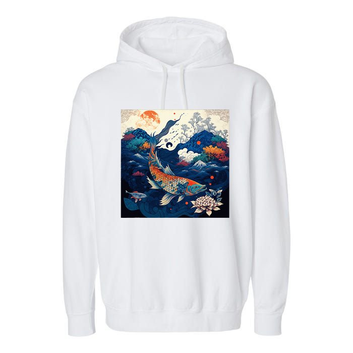 Japanese Art Samurai Aesthetic Koi Fish Garment-Dyed Fleece Hoodie