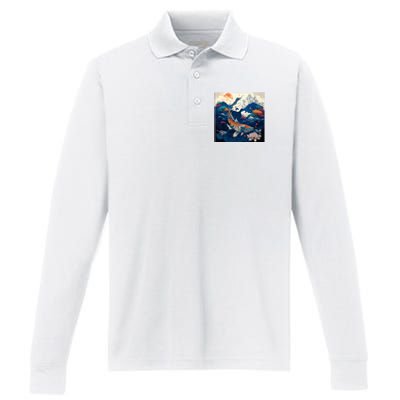 Japanese Art Samurai Aesthetic Koi Fish Performance Long Sleeve Polo