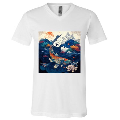 Japanese Art Samurai Aesthetic Koi Fish V-Neck T-Shirt