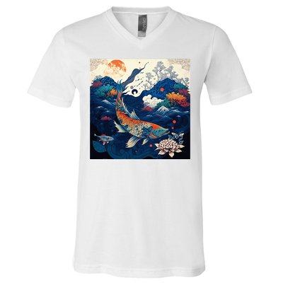 Japanese Art Samurai Aesthetic Koi Fish V-Neck T-Shirt