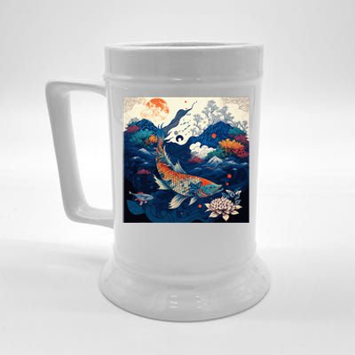 Japanese Art Samurai Aesthetic Koi Fish Beer Stein