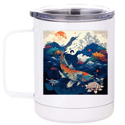 Japanese Art Samurai Aesthetic Koi Fish 12 oz Stainless Steel Tumbler Cup