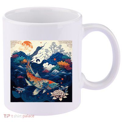 Japanese Art Samurai Aesthetic Koi Fish 11oz C Handle Ceramic Mug