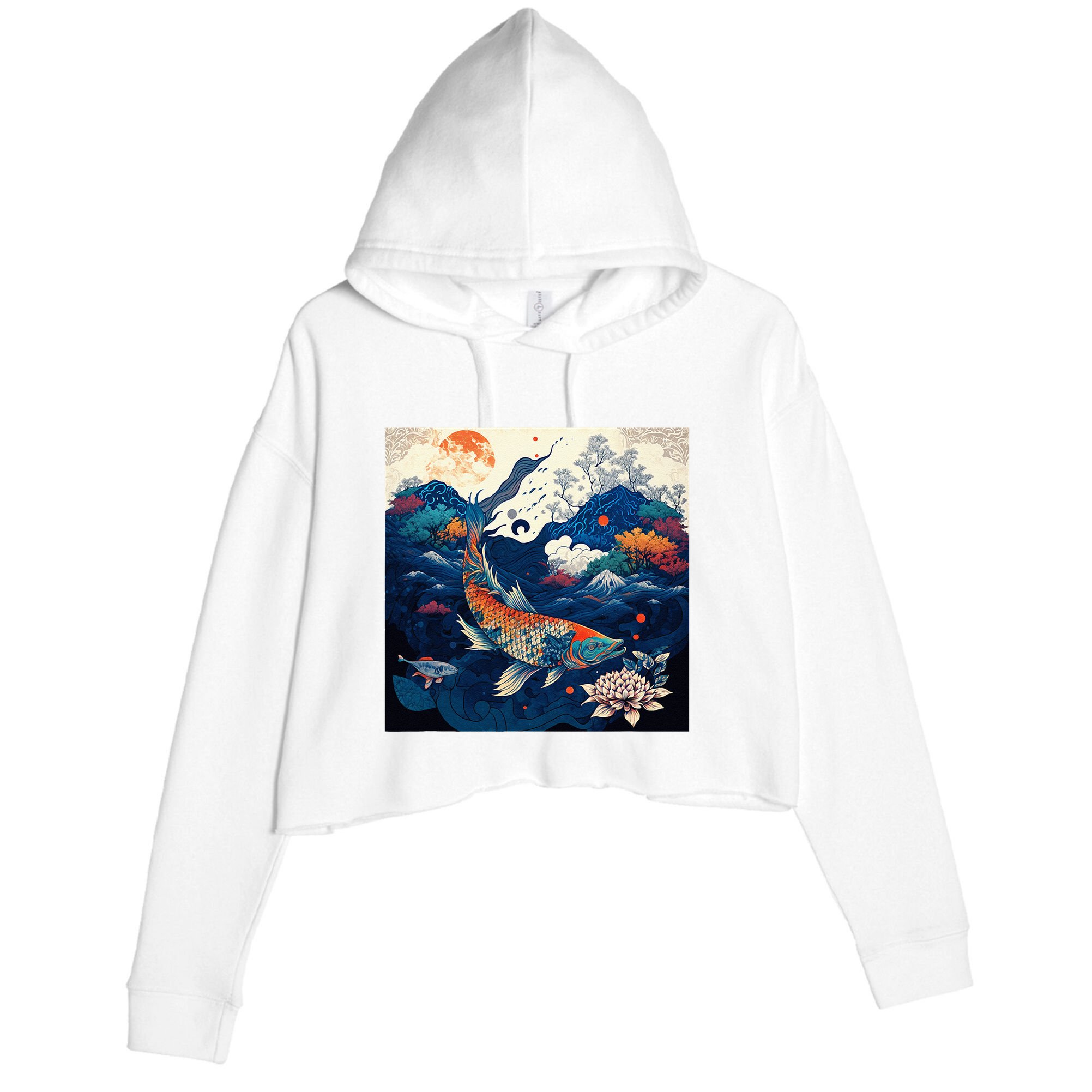 Japanese Art Samurai Aesthetic Koi Fish Crop Fleece Hoodie