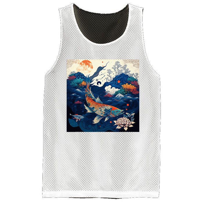 Japanese Art Samurai Aesthetic Koi Fish Mesh Reversible Basketball Jersey Tank