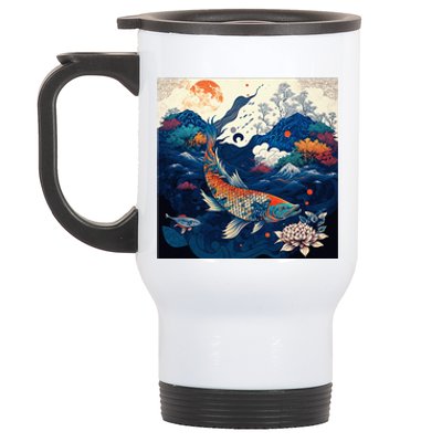 Japanese Art Samurai Aesthetic Koi Fish Stainless Steel Travel Mug