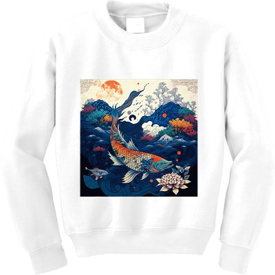 Japanese Art Samurai Aesthetic Koi Fish Kids Sweatshirt