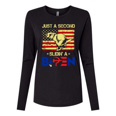 Just A Second Slidin A Biden Funny American Flag Womens Cotton Relaxed Long Sleeve T-Shirt