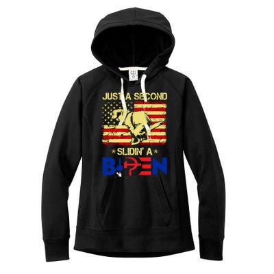 Just A Second Slidin A Biden Funny American Flag Women's Fleece Hoodie