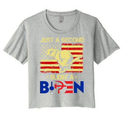 Just A Second Slidin A Biden Funny American Flag Women's Crop Top Tee