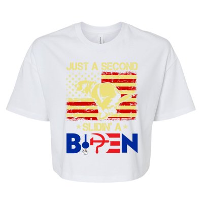 Just A Second Slidin A Biden Funny American Flag Bella+Canvas Jersey Crop Tee