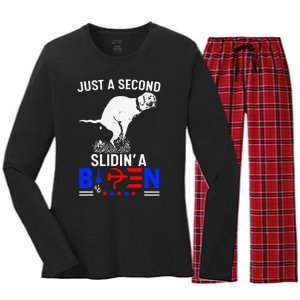 Just A Second Slidin A Biden Women's Long Sleeve Flannel Pajama Set 