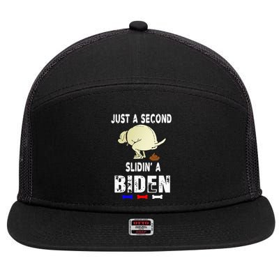 Just A Second Sliding Funny Saying Biden President 7 Panel Mesh Trucker Snapback Hat