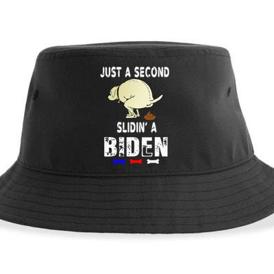 Just A Second Sliding Funny Saying Biden President Sustainable Bucket Hat