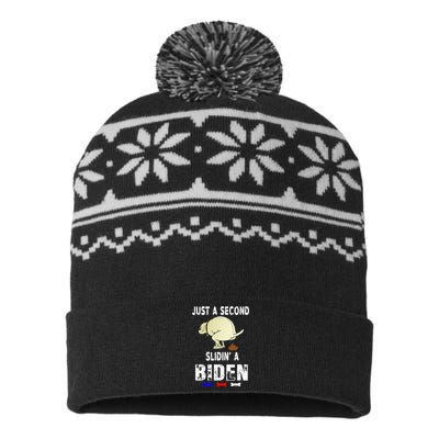 Just A Second Sliding Funny Saying Biden President USA-Made Snowflake Beanie